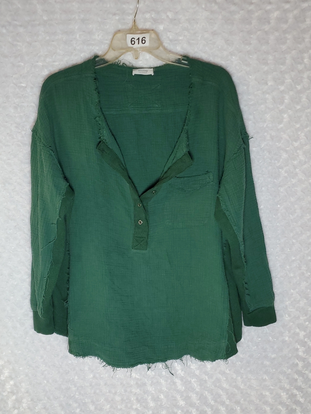 Bluivy Green Long Sleeve Henley with Front Pocket